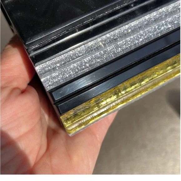 KURT GEIGER NWT BLACK MOTHER OF PEARL  glitter Party clutch on chain black - Picture 6 of 15